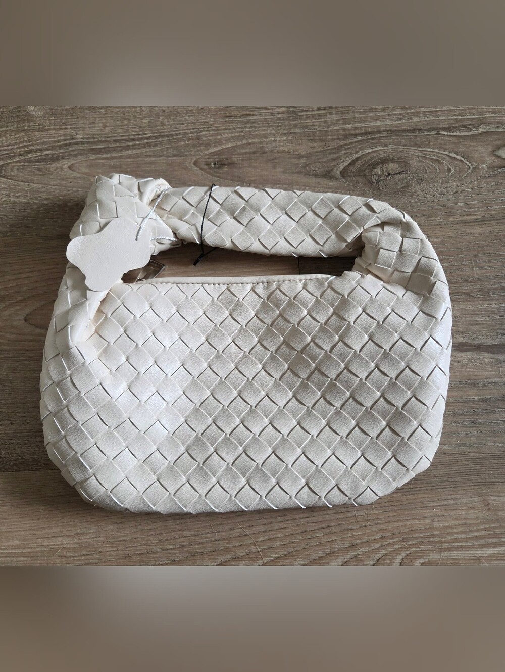 Cream Woven Leather Hobo Shoulder Bag